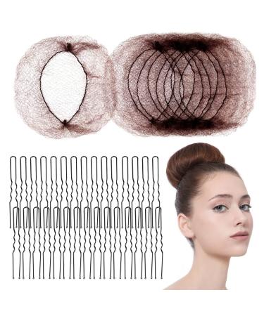 50 Pcs Hair Nets for Buns - 20 Inches Invisible Elastic Edge Mesh Bun Set with 40 Hair Bobby Pins  Hair Donuts for Bun  Hair Bun Maker for Ballet Dancer Kitchen Food Service  Women & Wig (Brown)