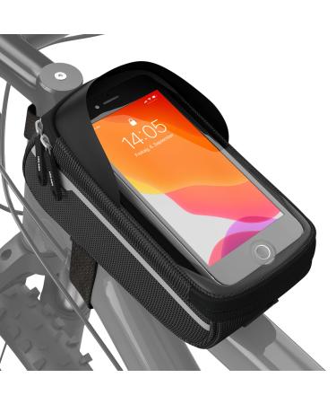 Velmia bike frame bag waterproof - mobile phone holder ideal for navigation - bicycle pocket frame bike cell phone pocket bicycle accessories with touch ID