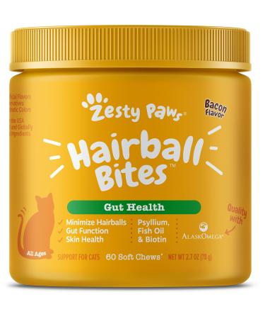 Zesty Paws Hairball Bites Gut Health For Cats Salmon 60 Soft Chews