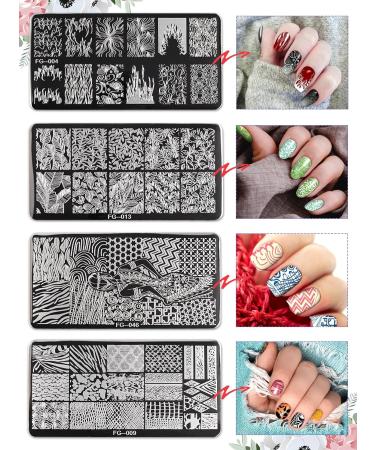 EBANKU 8 PCS Nail Stamping Plates Set - Flowers, Butterflies, Leaves & Ripples | DIY Nail Art Decoration Kit with Rotation Stamper & Scraper - Buy Online on SooperMarket.com