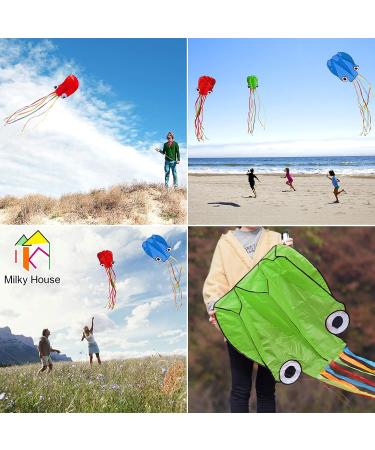 3 Pack Octopus Kite Set - Easy Flyer Beach Kites for Kids & Adults - Blue/Green/Red - 100M Kite String Included - Buy Online on SooperMarket.com
