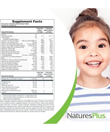 Natures Plus Animal Parade Children's Chewable Multivitamin - 90 Vegan Tablets Natural Flavors Gluten Free - Pack of 2 for Healthy Kids - International Shipping Available - Buy Online on SooperMarket.com