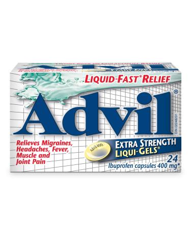 Advil Extra Strength Ibuprofen Pain Relief Liquid-Gels Fast Acting Pain Relief for Migraine Back Neck Joint and Muscle Relief 400mg (24 Count) 24 Count (Pack of 1) Pain Relief Liquid-Gels