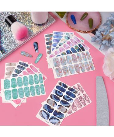 Kalolary 12-Piece Color Gradient Marble Nail Polish Stickers - Self-Adhesive Full Nail Wraps with Nail File | Trendy Monochrome Designs for Effortless Nail Art - Buy Online on SooperMarket.com