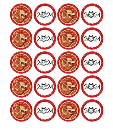 edible 20 x Chinese new year 2024 cupcake toppers UNCUT Year of Dragon -5 (wafer paper) Rice Paper