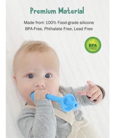 Teething Tube with Safety Shield Baby Hollow Teether Sensory Toys Gum Massager  Food-Grade Silicone for Infant 3-12 Months Boys Girls  1 Pair with 4 Cleaning Brush Included (Emerald+Blue) Emerald+Gray - Buy Online on SooperMarket.com