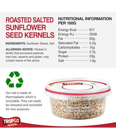 Tropgo Roasted Salted Sunflower Seed Kernels 125gr - Gluten Free Tub of Sun Flower Seeds - Non-GMO Seeds for Eating - Ready-to-Eat Snacks for Kids and Adults - Buy Online on SooperMarket.com