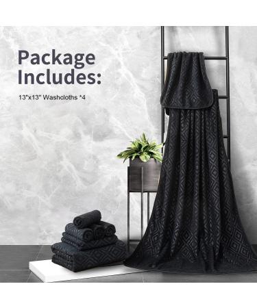 Premium Quality Black Washcloths Set - 4 Pack 13x13 - Soft, Absorbent & Quick Dry Towels for Bathroom, Hotel, Spa, Gym - Microfiber Multipurpose Washcloths - Buy Online on SooperMarket.com