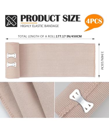 4Pcs Elastic Bandages Wrap for Hand & Leg Compression - Sports Training Supplies with Metal Clips Beige (10cm x 4.5m - Buy Online on SooperMarket.com