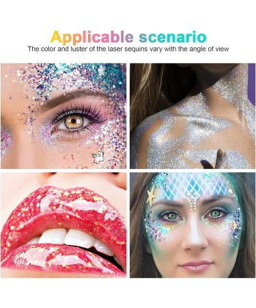 URAQT Body Glitter Gel Set - Holographic Mermaid Sequins & Chunky Cosmetic Glitter for Face, Body, Hair & Nails - Sparkling Festival Party Lotion - White, Silver & Gold - 3Pcs - Buy Online on SooperMarket.com
