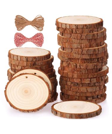 Fuyit Natural Wood Slices 30 Pcs 2.4-2.8 Inches Craft Wood Kit Unfinished Predrilled with Hole Wooden Circles Tree Slices for Arts and Crafts Christmas Ornaments DIY Crafts