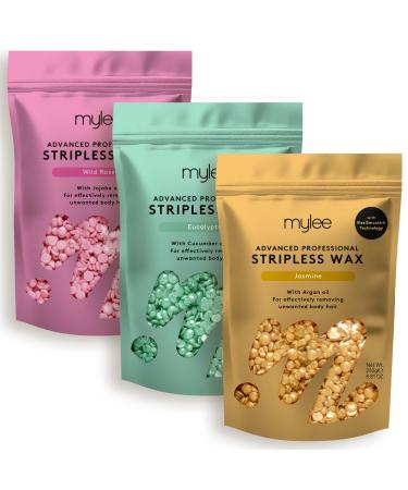 Mylee Advanced Stripless Wax Trio Set 3x250g Jasmine Eucalyptus Wild Rose Professional Hard Wax Beads Painless Hair Removal No Strips Needed Peelable Hot Wax Full Body Face Bikini Brazilian