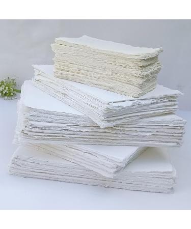 E-Tailor Handmade Cotton Deckle Edge Paper Loose Leaf Sheets for Sketch Painting Invitatons Art Work Kids 130 GSM Ivory White ( HPDW-102-3x5-50-Sheets ) 3x5" - Buy Online on SooperMarket.com