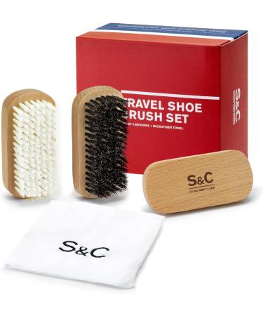 Stone and Clark Horse Hair Shoe Brush - Premium Leather Polish Brush with 100% Horse Hair Bristles - Concaved Beech Wood Handle - Travel Set - Buy Online on SooperMarket.com