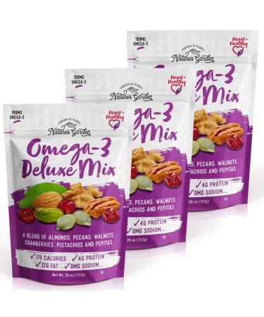 Nature's Garden Omega-3 Deluxe Mix – Power Up Omega Deluxe Trail Mix, Heart Healthy, Gluten Free, Antioxidant Rich, Cholesterol Free, Sodium Free, No Artificial Ingredients – 26 Oz Bag (Pack of 3) Omega-3 Deluxe Mix 26 Oun…