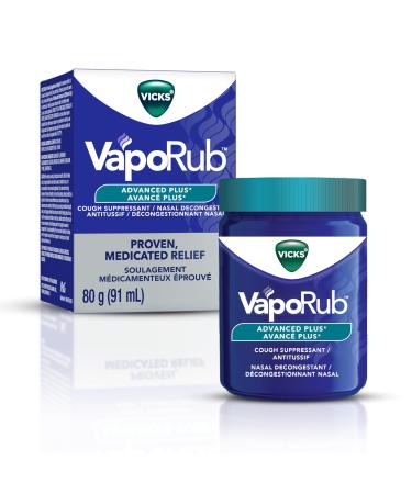 Vicks VapoRub Advanced Plus Nasal Decongestant Cough Suppressant Medicated Vicks Vapours Chest Rub Ointment 80 g/91 mL 80 ml (Pack of 1) Advanced Plus