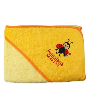 Wolimbo hooded towel personalized with name and motif - yellow - 140x140 cm - for baby and children 140x140cm yellow / hooded -dark yellow