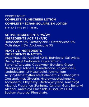 Coppertone Complete SPF 50 Sunscreen Lotion Lightweight Moisturizing Sunscreen Water Resistant Body Sunscreen 148mL - Buy Online on SooperMarket.com
