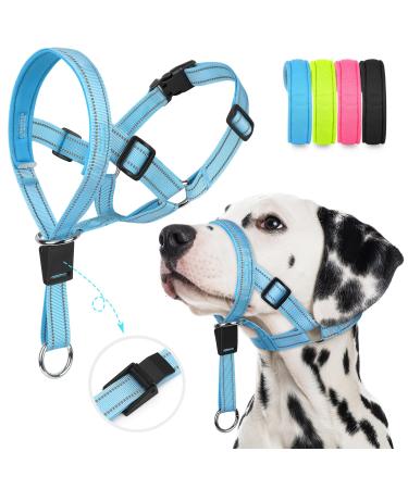 Weesiber soft dog collar adjustable dog head dishes padded no pulling halter with reflective safety strips for training and walking (blue m) medium blue