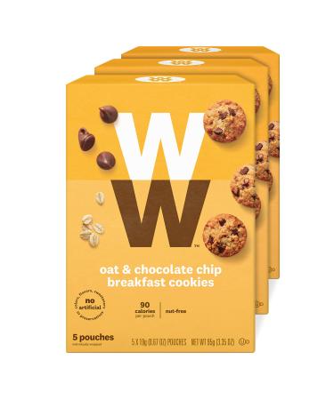 WW Oat & Chocolate Chip Breakfast Cookies - 3 SmartPoints, Nut Free - 3 Boxes (15 Count Total) - Weight Watchers Reimagined