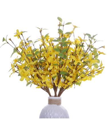 LLZLL 6 Pack Spring Forsythia Picks 17IN Yellow Forsythia Flower Picks Spring Floral Stems with Green Leaves and Pip Berries for Spring Summer Home Decor and Flower Arrangement