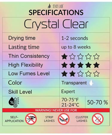 Stacy Lash Crystal Clear Eyelash Extension Glue - 1 Sec Drying Time - 8 Weeks Retention - Professional Grade Adhesive (0.17fl.oz / 5ml) - Buy Online on SooperMarket.com