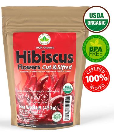 Organic Hibiscus Tea 1LB (16Oz) | Caffeine-Free Herbal Tea | 100% Certified Hibiscus Flowers | Bulk Resealable Bag | 200+ Cups - Buy Online on SooperMarket.com