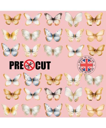 30 x Pre-Cut Beautiful Gold Golden Pastel Butterflies Edible Wafer Rice Paper Cupcake Cake Dessert Toppers - Buy Online on SooperMarket.com