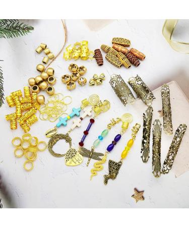 99Pcs Handmade Gemstone Hair Braids Dreadlock Accessories Set - Turquoise, Jade, Shell Pendants, Gold Filigree Cuffs | Beard Clips, Tube Beads for Locs & Extensions - Buy Online on SooperMarket.com