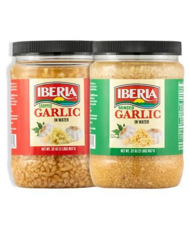 Iberia Minced Garllic 32 Oz. and Iberia Chopped Garlic 32 Oz. Combo Pack (Pack of 2)