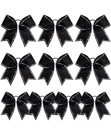 DEEKA 10 PCS 8 Rhinestones Large Cheer Hair Bows Glitter Cheer Ponytail Holder Handmade for Teen Girls Softball Cheerleader Sports -Black 8 Inch (Pack of 10) Black+Rhinestone (Pack of 10)