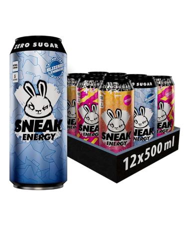 SNEAK | Cans Mixed Flavours with Blizzard Raspberry Lemonade & Tropikilla | Zero Sugar Low-Calorie Energy Drink for Sustained Concentration & Focus | 500ml x 12
