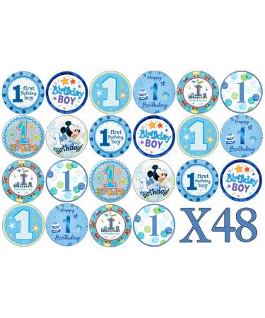 48 x 1st Birthday Baby Boy Cake topper edible wafer paper (Not Precut)