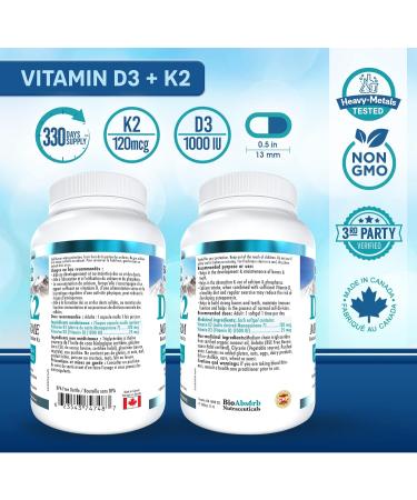 Vitamin D3 1000 IU + Vitamin K2 MK-7 (120 mcg). 330-Day Supply Of Vitamin D3 K2. Organic Coconut Oil Base For Optimal Absorption of K2 D3 Vitamin Supplement (330 Softgels of Vitamin D K2) - Buy Online on SooperMarket.com