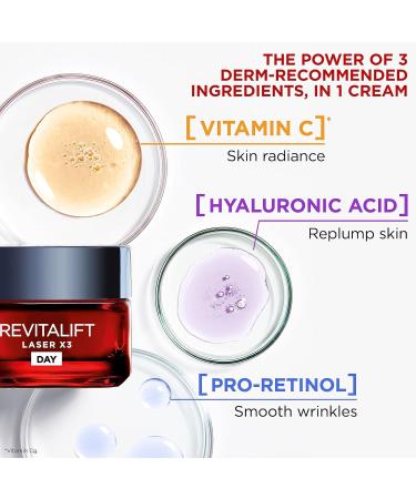 L Or al Paris Laser Renew Triple Action Anti-Ageing Day Cream Reduce Wrinkle and Fine Line Appearance Moisturises Firms Brightens Skin Pro-Retinol Hyaluronic Acid and Vitamin C 50ml 50 ml (Pack of 1) - Buy Online on SooperMarket.com