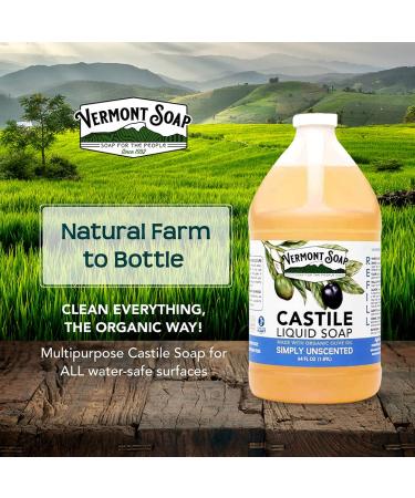 Vermont Castile Soap Unscented 64 Fl Oz - Gentle Liquid Soap for Sensitive Skin, Natural Body Wash, Organic Shampoo - Aloe Castile Soap for Men & Women - Buy Online on SooperMarket.com