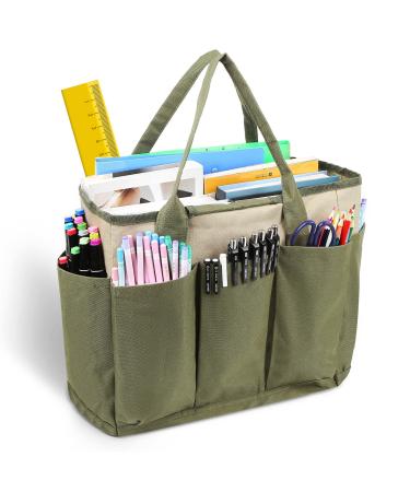 Art Supply Storage Organizer, Craft Organizers and Storage Tote Bag with Pockets Art Caddy Oxford Fabric Craft Storage Containers for Teacher, Students, Artist, Traveler Green Light Green