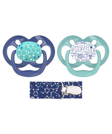 Dr. Brown's Advantage Symmetrical Pacifier with Air Flow & Pacifier Clip Blue 2-Pack 6-18m