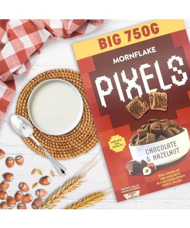 Mornflake - Pixels Hazelnut & Chocolate Cereal Crispy Breakfast Cereal Pillows Multipack of 8x 750g Vegetarian Chocolate Cereal. Wheat Pillows Filled With Real Chocolate and Hazelnut Filling - Buy Online on SooperMarket.com