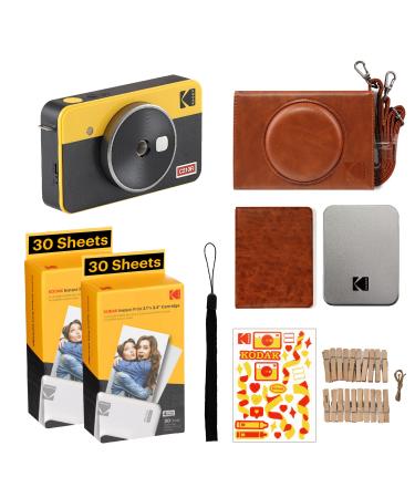 KODAK Mini Shot 2 Retro 4PASS 2-in-1 Instant Digital Camera and Photo Printer (2.1x3.4) + 68 Sheets Gift Bundle, Yellow Printer + 68 Sheets + Accessories Yellow