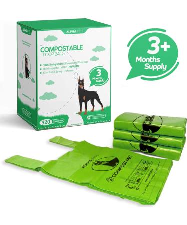 320 Compostable Dog Poo Bags with Easy-Tie Handles - Biodegradable Cornstarch - 3 Month Supply with Dispenser Box - Buy Online on SooperMarket.com