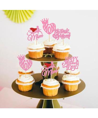 Cyodoos 24 Pcs Happy Mothers Day Cupcake Toppers Glitter Cake Toppers Cupcake superman Thank you Mom Happy Birthday Party Supplies Decorations Pink - Buy Online on SooperMarket.com