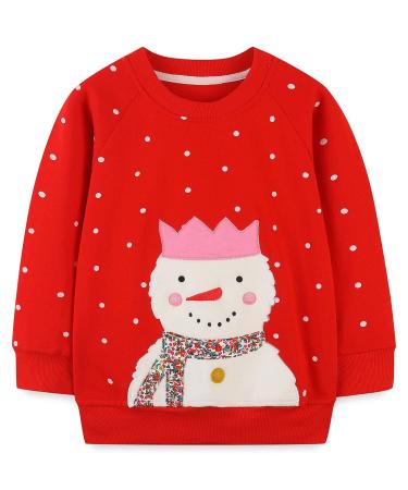 Girls Sweatshirt for Kids Cotton Top Casual Jumper Girl T Shirt Toddler Clothes Long Sleeve Pullover Age 1-12 Years 4-5 Years Christmas Snowman