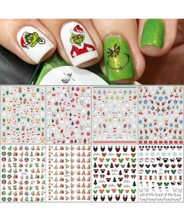 Christmas Nail Stickers 10 Sheets Self-Adhesive Nail Decal for Kids Cartoon Art Decoration Design Supplies