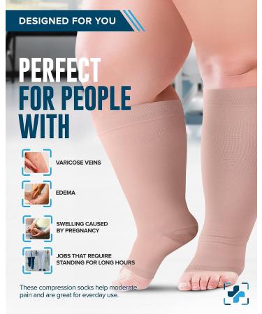 Doctor's Select Plus Size Compression Socks - Wide Calf | 20-30 mmHg Open Toe 6XL Beige - Buy Online on SooperMarket.com