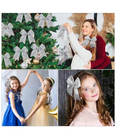 40 Pcs 8 Glitter Cheer Hair Bows Bulk - Silver Shiny Ponytail Holders for Cheerleaders - Buy Online on SooperMarket.com