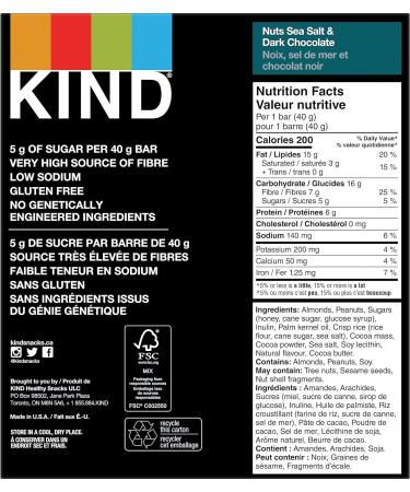 KIND Bars Nuts Sea Salt & Dark Chocolate Gluten Free Low Sugar 40 Grams 12 Count & Fruit & Nut Caramel Almond Sea Salt Gluten Free Low Sugar 1.4 Ounce 5 Count - Buy Online on SooperMarket.com