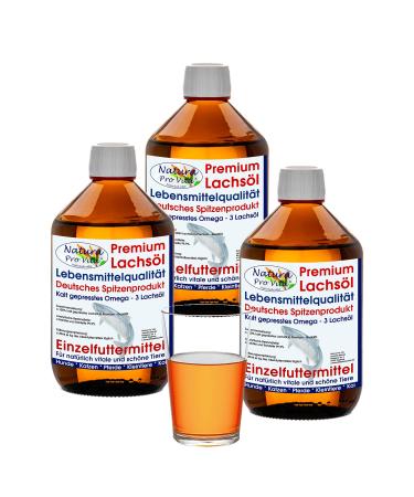Salmon oil cats food quality cold-pressed omega-3-oil cats natura per vita good for skin fur fur force fish oil cats barf oil 3l glass bottle (3x 1l)