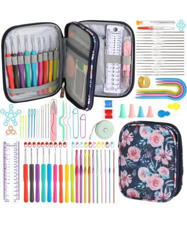 Sopena 115-Piece Crochet Hooks Set Crochet Hook Kit with Storage Case and Crochet Needle Accessories Crochet Needles Kit Hand Knitting Craft Art Tool for Beginners and Experienced Crochet Lovers FLOER