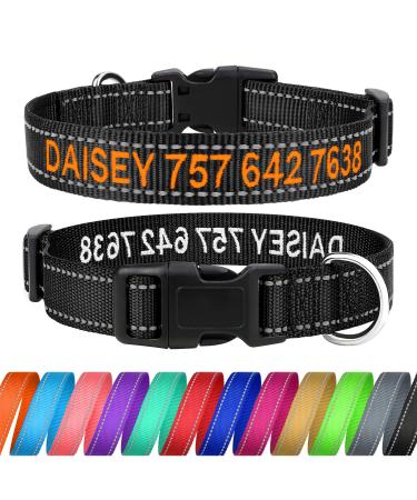 Tagme personalized dog collar for small dog with embroidered reflective nylon dog collar with pet name & telephone number black XS XS (1 Pack) black